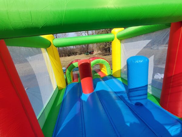 Rainbow Obstacle Course inside view Bounce house rental