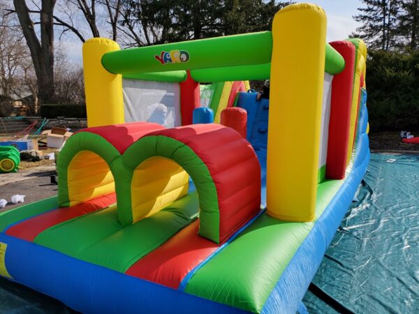 Rainbow Obstacle Course Front view Bounce house rental